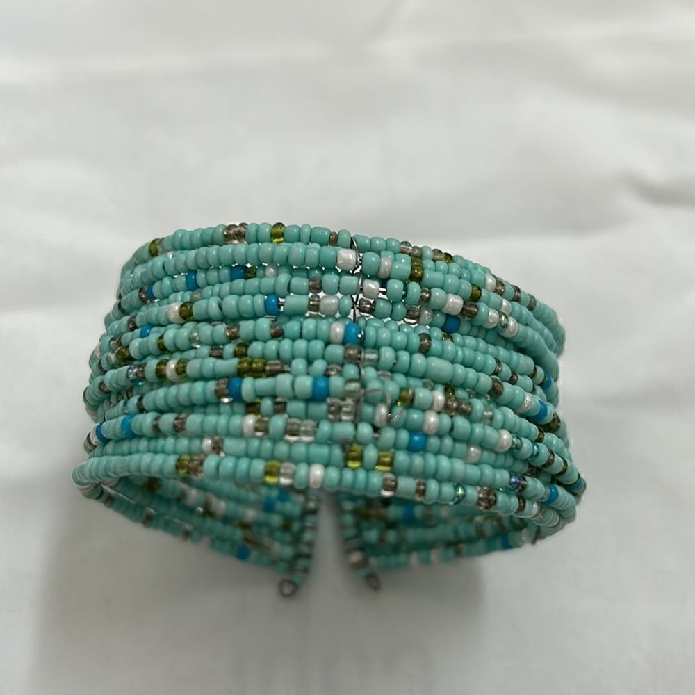 Blue beads cuff bracelet